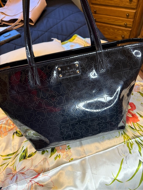 kate spade Handbags - Kate Spade New York Perforated Patent Leather Tote Bag – Black